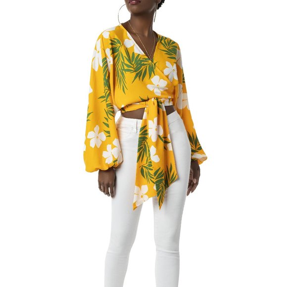 FKSP Tops - "Kai" Yellow Tropical Wrap Top